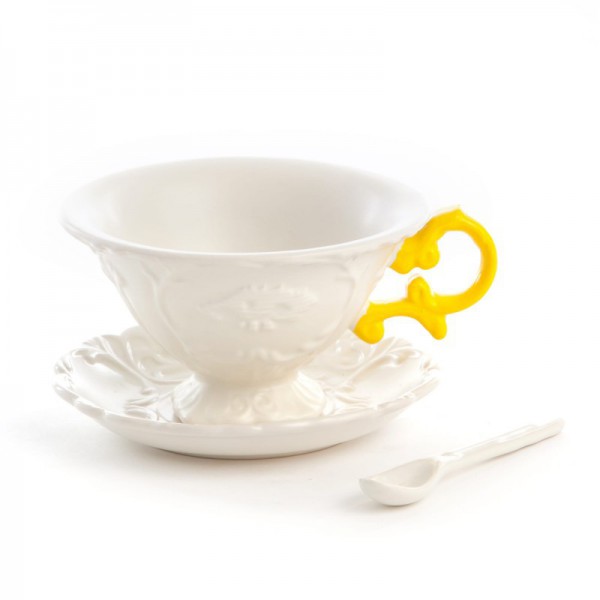 tazza tè con piattino e cucchiaino giallo i-wares