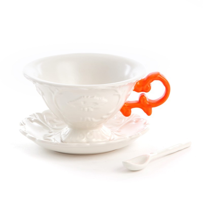 tazza tè con piattino e cucchiaino arancio i-wares
