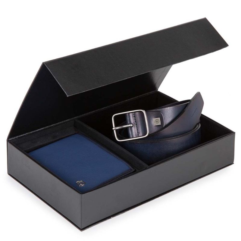 Confezione regalo portafoglio e cintura blu