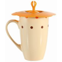 tazza mug crema con coperchio arancio