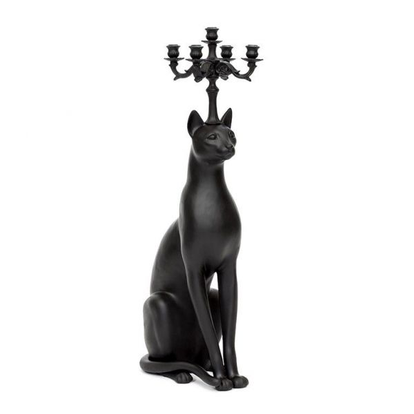 Statua candelabro nera gatto egiziano