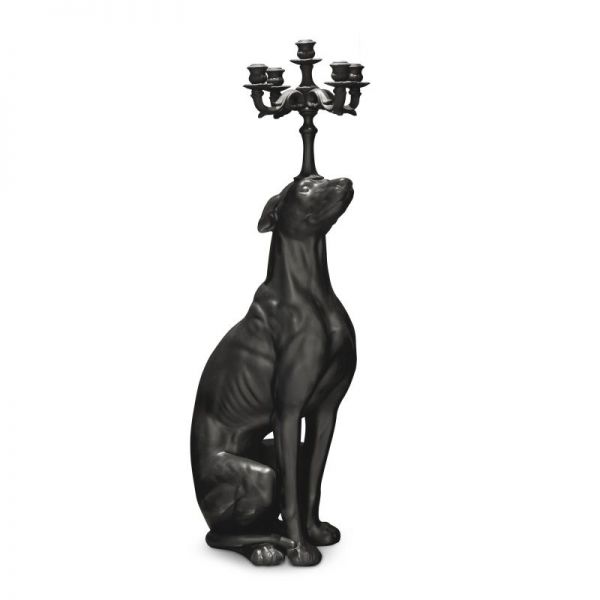 Statua candelabro nera cane levriero