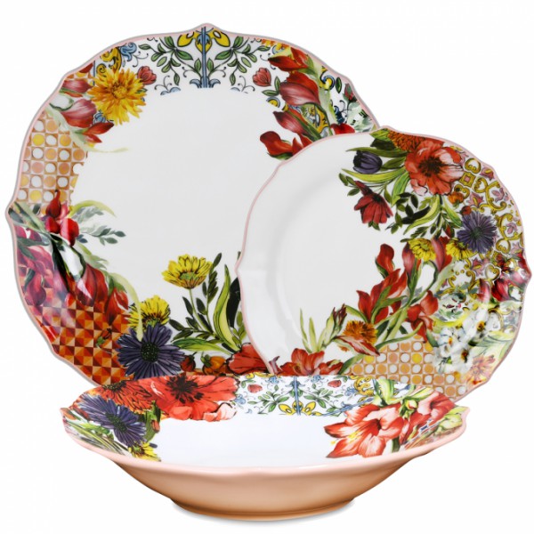 Vendita online servizio piatti per casa prezzi economici - Servizio piatti  ceramica con fiori rossi