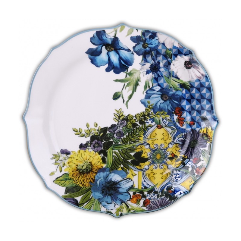 Set 18 piatti in porcellana fiori blu