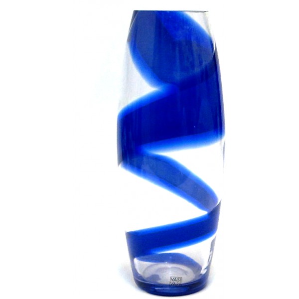 vaso in cristallo trasparente e blu cm 32